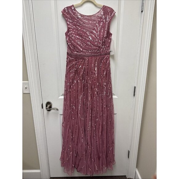 Mac Duggal Size 10 Pink 5445 Cap Sleeve Sequins Beaded Formal Prom Gown Dress - Picture 4 of 12